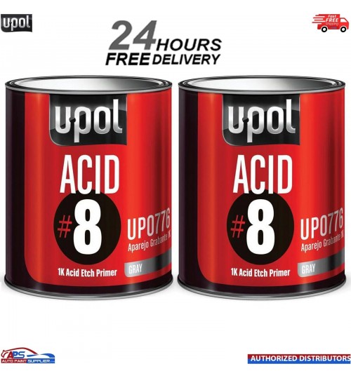 2x U-pol ACID 8 1K Etch Primer 1L Galvanised Aluminium Steel Metal Fast Drying